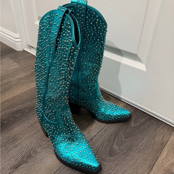 Jeffrey Campbell Teal Studded Ankle Boots - Picture 2 of 7